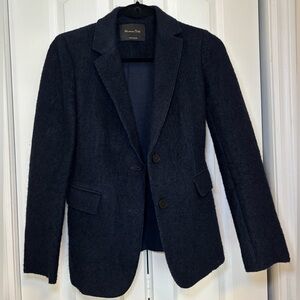 Massimo Dutti - Long Sleeve Women’s Business Casual Office Navy Blue Wool Blazer